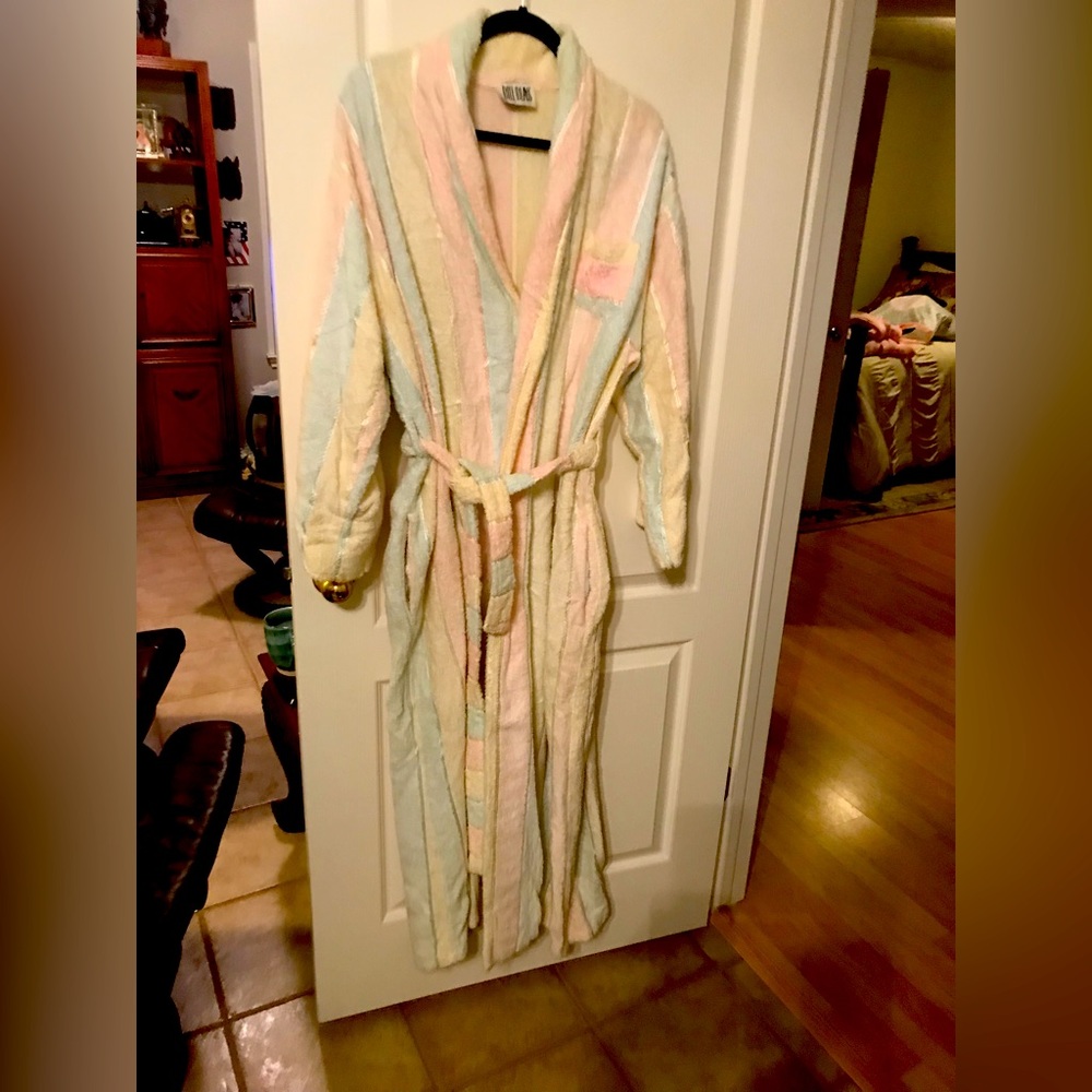 Beautiful long, striped pink, blue. Green, yellow, robe.